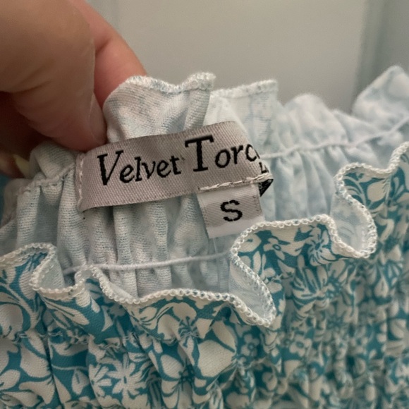 Velvet Torch Midi Smocked Dress Ivory Floral Square Neck Puff 3/4 Sleeve Small - Picture 10 of 12